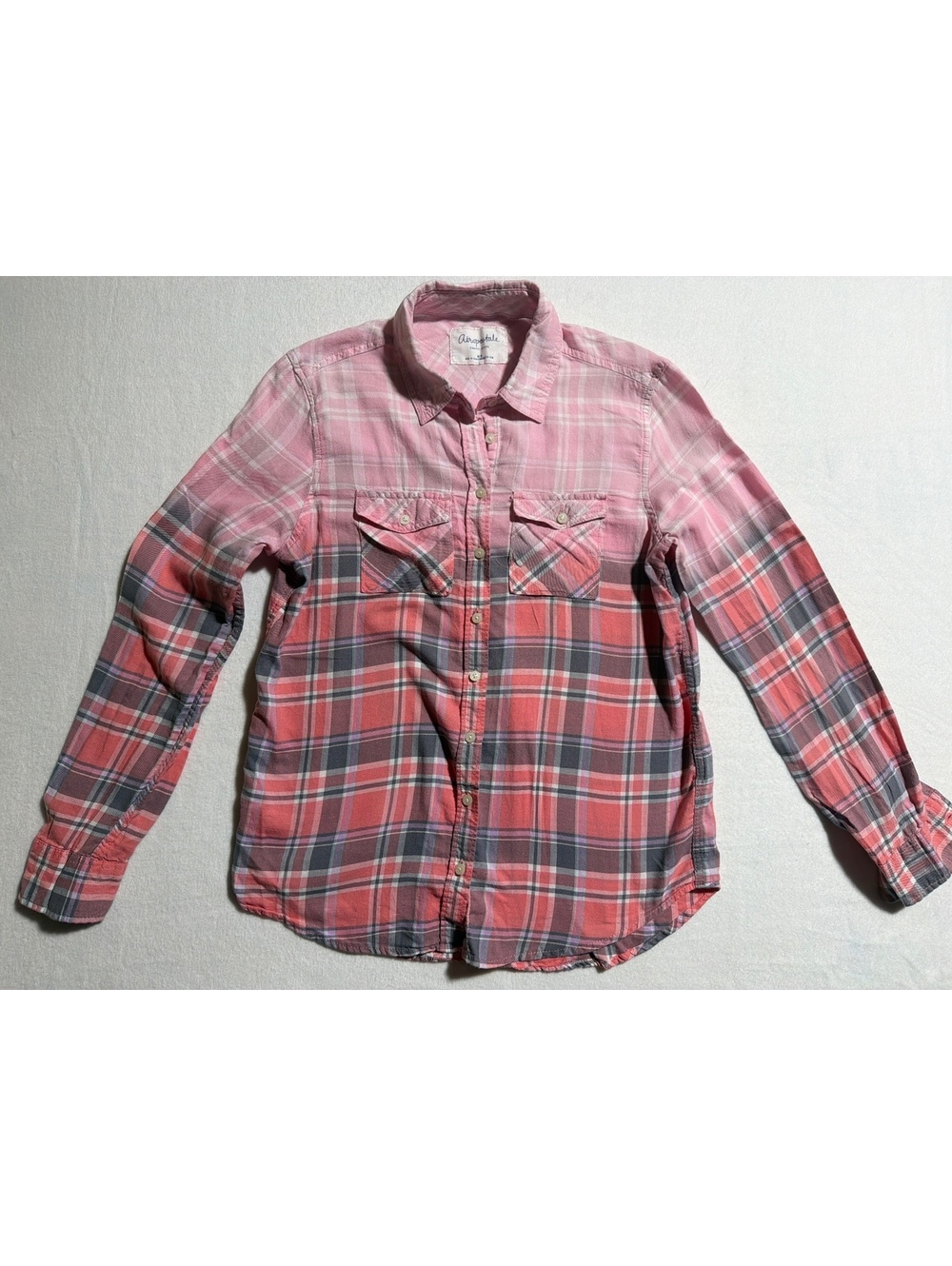 Aeropostale Women's Medium Pink and Coral Plaid Button-Up Shirt